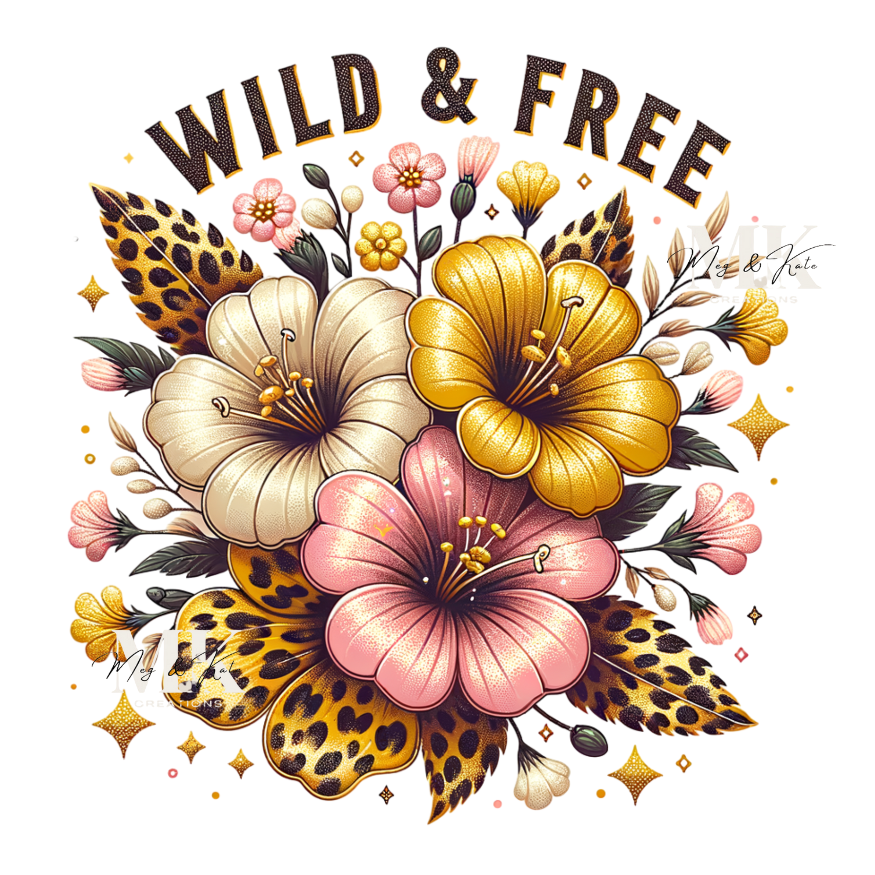 Wild & Free #2 (Pink and Gold Floral) DTF TRANSFER