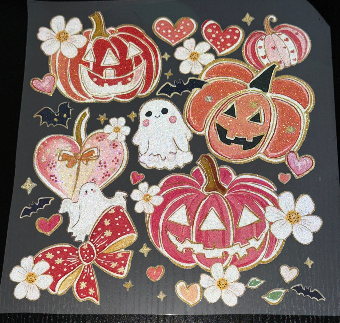 Pumpkins & Ghosts Collage Glitter Screen Print