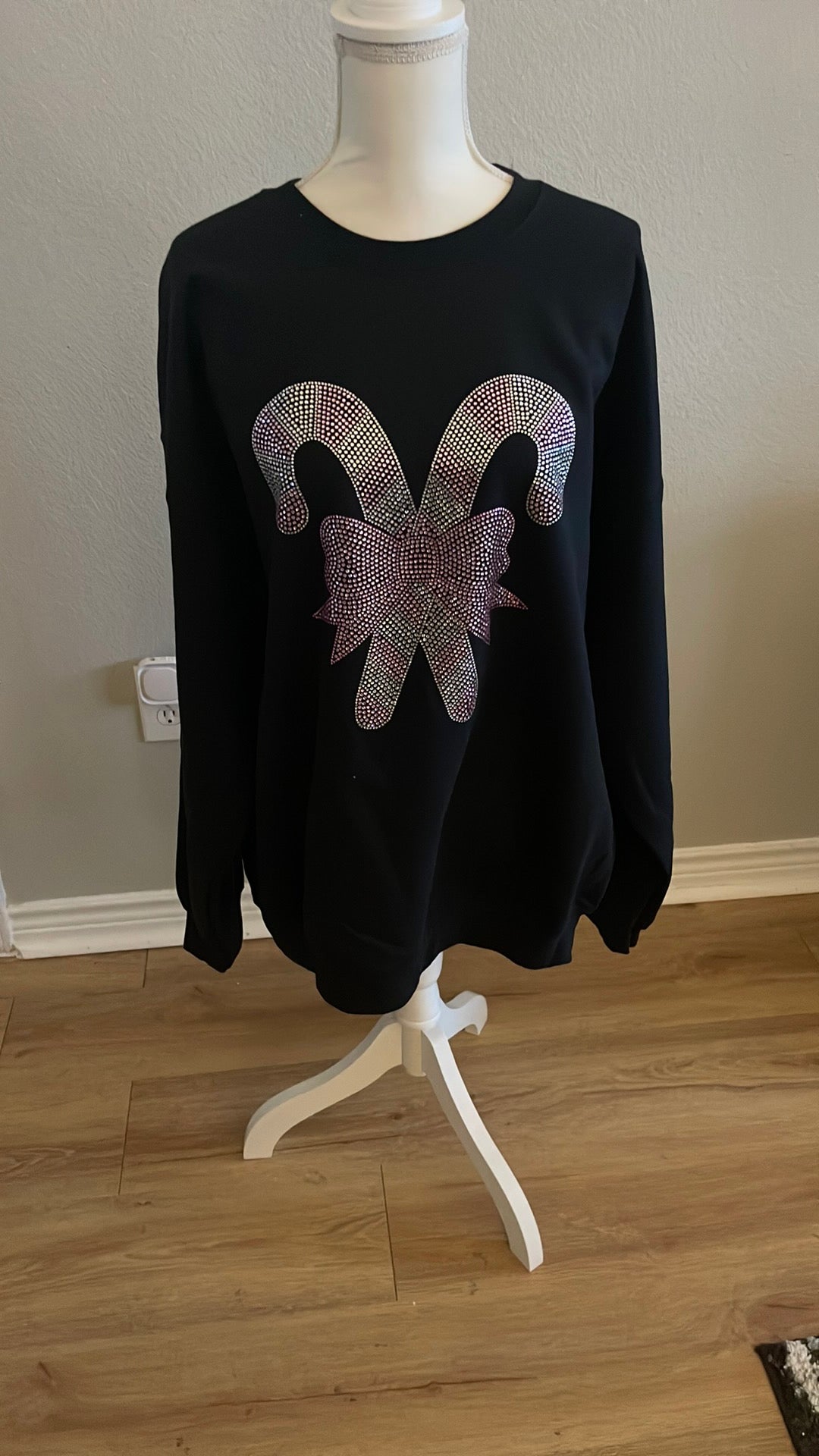 Rhinestone Candy Cane Crewneck (Size 2XL)