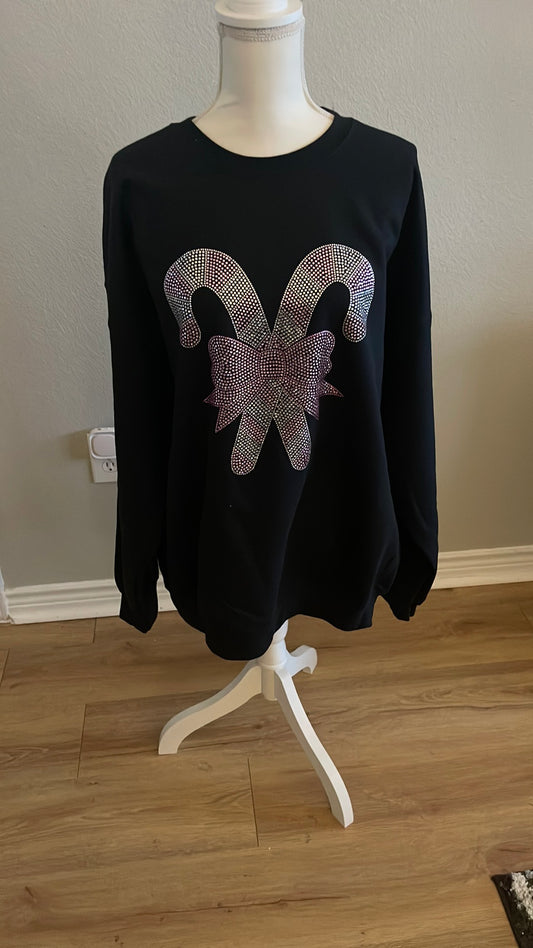 Rhinestone Candy Cane Crewneck (Size 2XL)