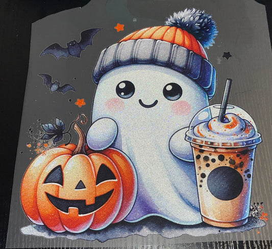 Ghost with Pumpkin & Drink Glitter Screen Print