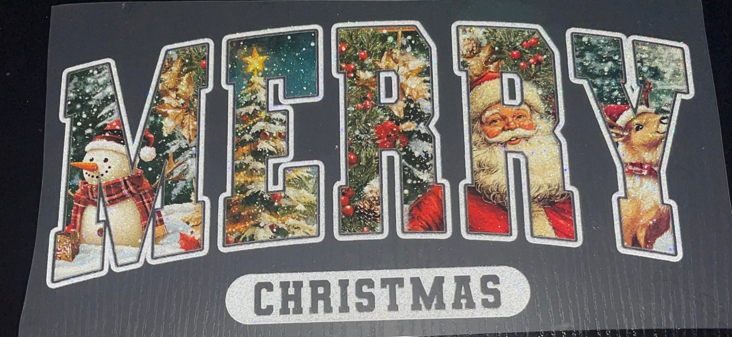 Vintage Merry Christmas Glitter Screen Print