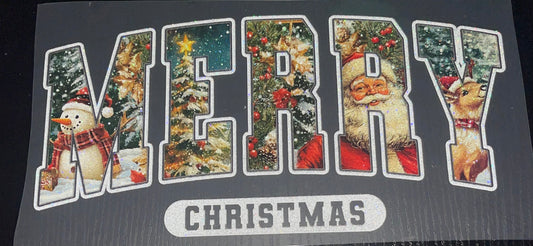 Vintage Merry Christmas Glitter Screen Print
