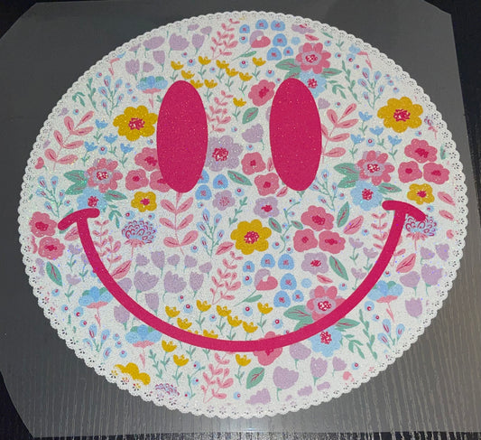 Floral Smiley Glitter Screen Print