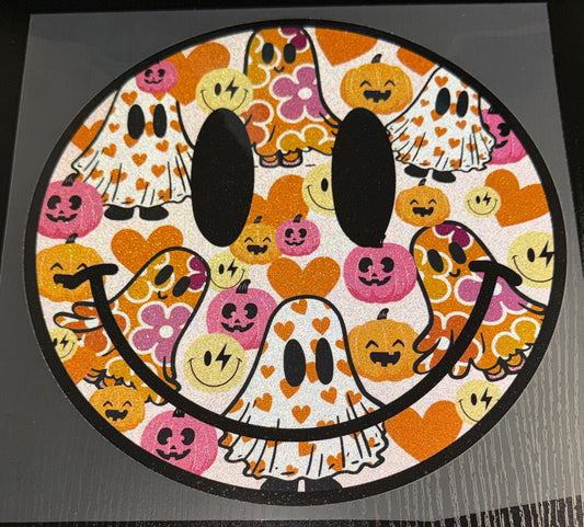 Ghost Smiley Glitter Screen Print