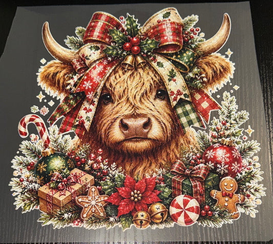 Christmas Cow Glitter Screen Print