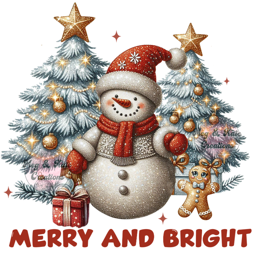 Merry and Bright Snowman DTF TRANSFER