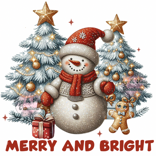 Merry and Bright Snowman DTF TRANSFER