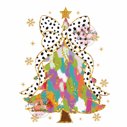 Polka Dot Bow Christmas Tree DTF TRANSFER