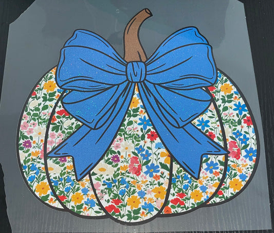 Blue Bow Pumpkin Glitter Screen Print