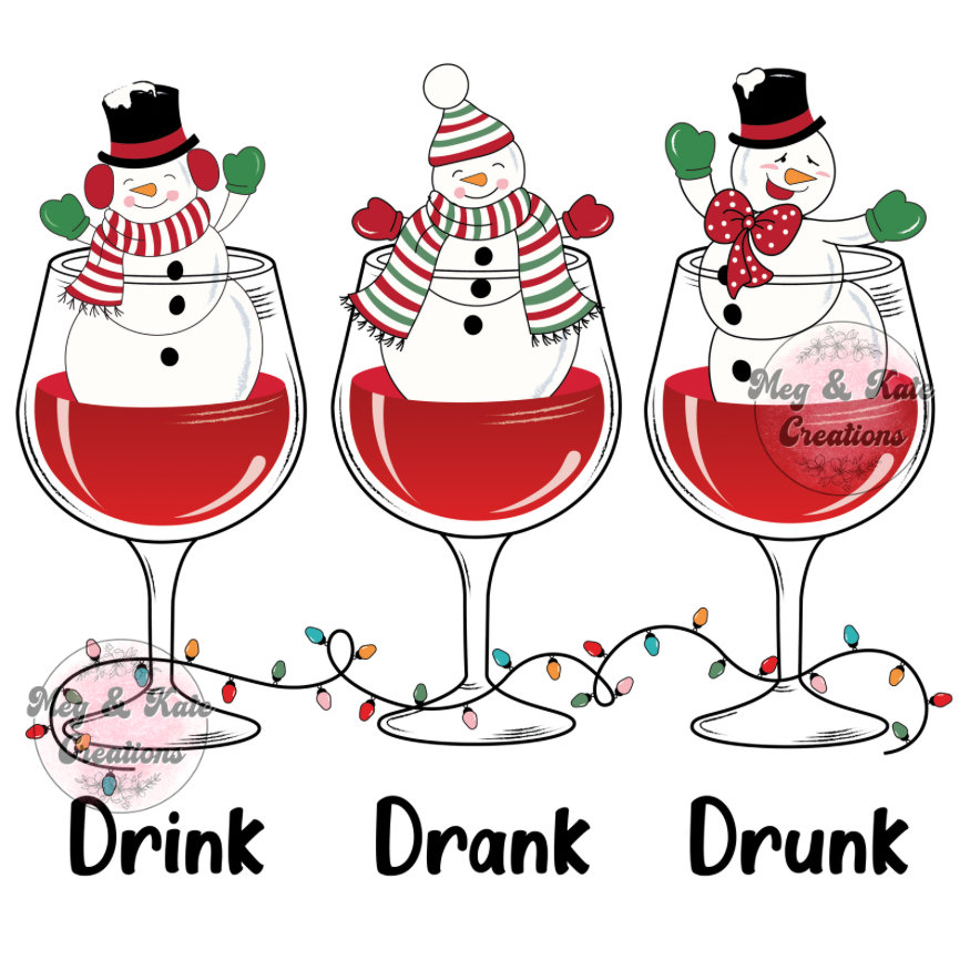 Drink Drank Drunk Snowmans DTF TRANSFER