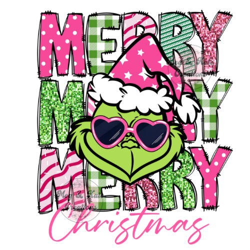 Pink Merry x3 Christmas Green Man DTF TRANSFER