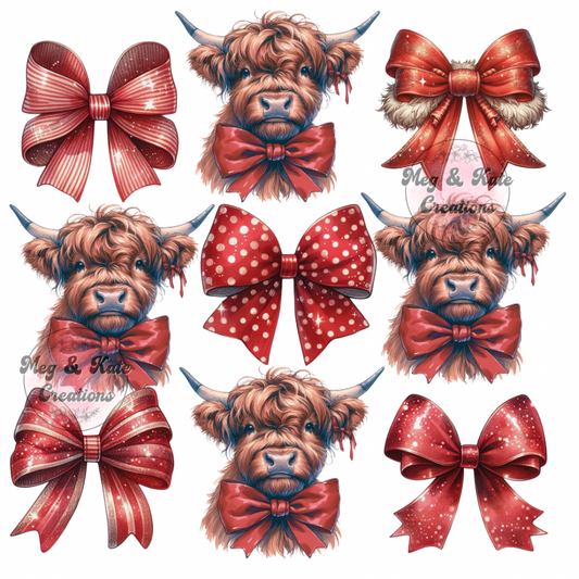 Christmas Cows and Bows Collage DTF TRANSFER
