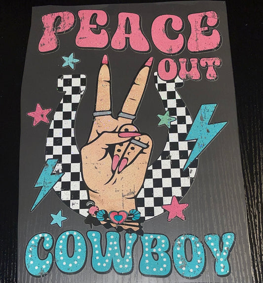 Peace Out Cowboy Glitter Screen Print