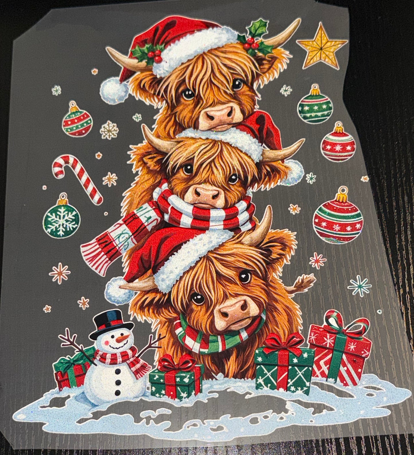Stacked Christmas Cows Glitter Screen Print