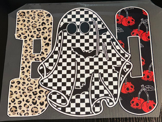 Boo Checkered Ghost Glitter Screen Print