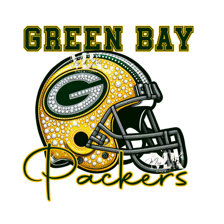 Packer Rhinestone Designs Packers helmet rhinestone DTF TRANSFER – MegandKateCreations