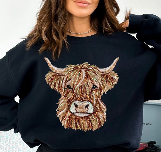 *PREORDER* Highland Cow Faux Sequin Glitter Screen Print