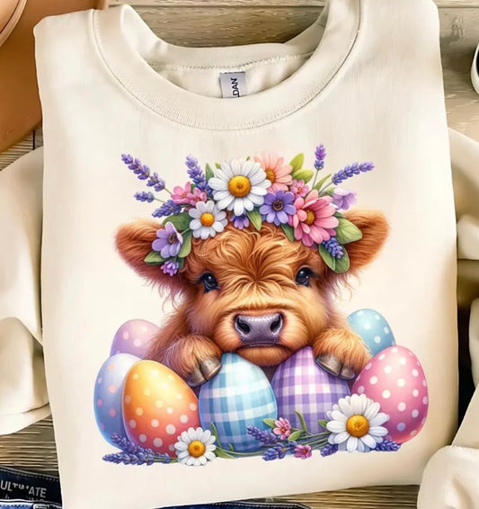 *PREORDER* Easter Highland Cow Glitter Screen Print