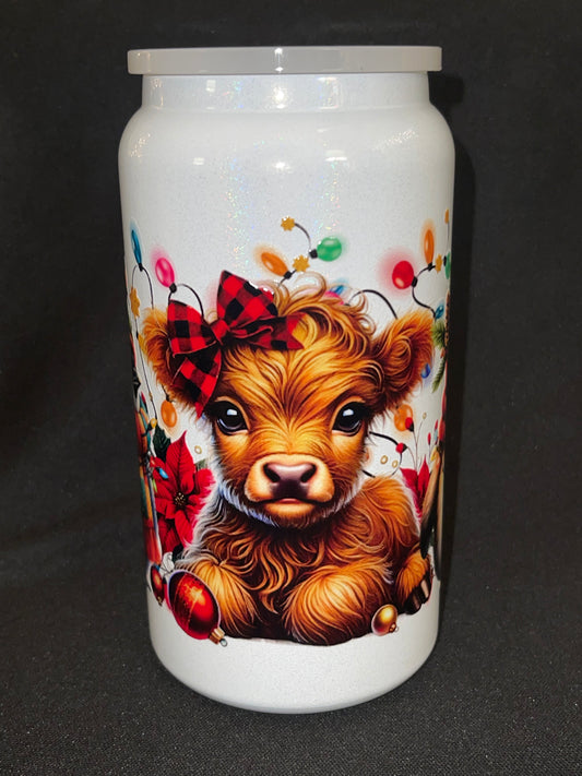 Christmas Highland Cow 16 oz Stainless Steel Cup