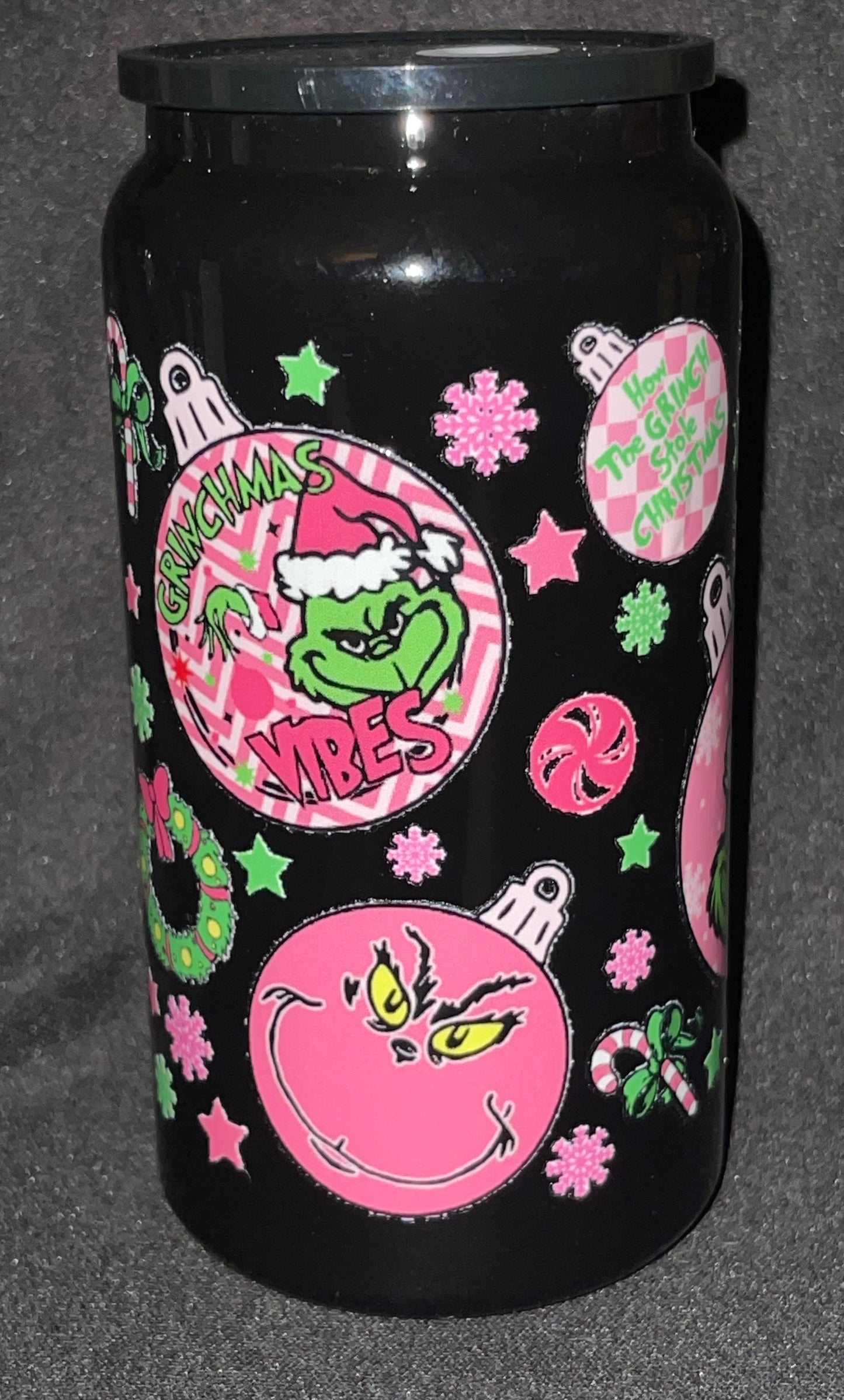 Greenman Ornaments on Black 16 oz Stainless Steel Cup