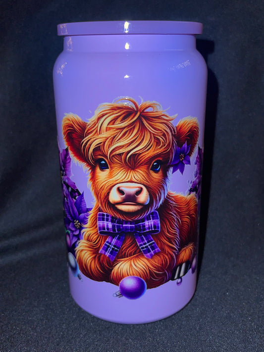 Purple Highland Cow 16 oz Stainless Steel Cup
