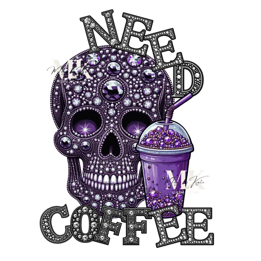 I Need Coffee Rhinestone DTF TRANSFER