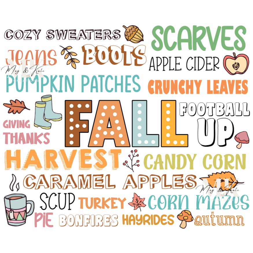 Fall words collage DTF TRANSFER